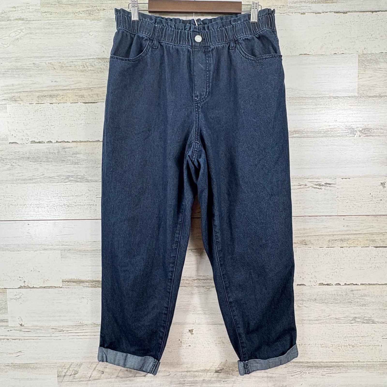 Banana Republic Womens 31/12 High Rise Relaxed Fit Jeans Dark Blue Crop Elastic